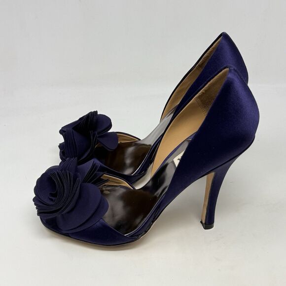 Badgley Mischka Randall D'orsay Heels Womens 7 Purple Satin Peep Toe Wedding - Picture 3 of 16